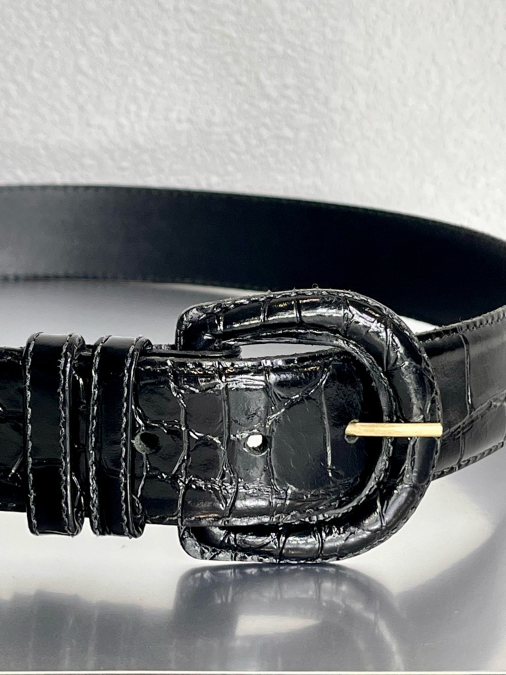 Nordstrom Black Alligator Grain Leather Belt Women’s L 32 Vintage Pristine